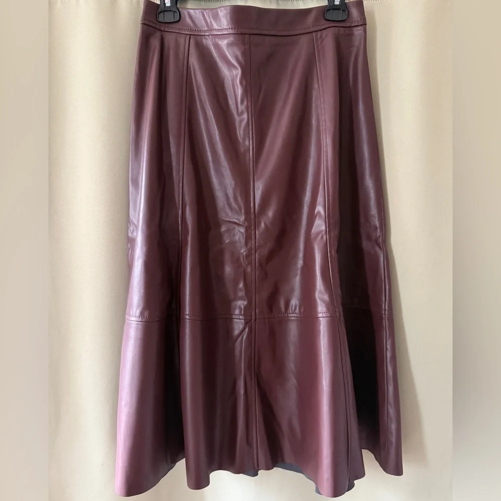 Burgundy A-Line Midi Faux Leather Skirt, Banana Republic (size 8) - Picture 3 of 6
